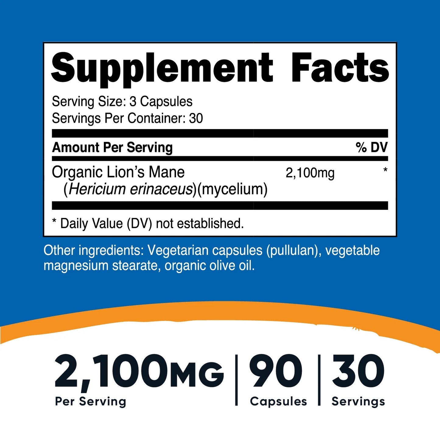 Lion'S Mane Mushroom Capsules 2100Mg per Serving, 30 Servings, 90 Capsules, Supplement