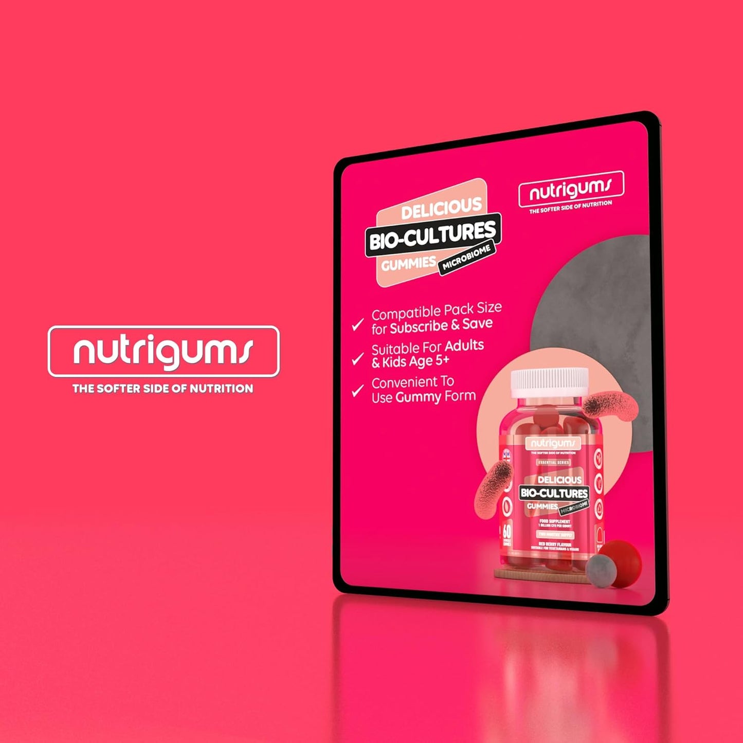 Bio-Cultures Microbiome Complex Gummy | 12 Multi-Strain Probiotics 1 Billion CFU | Acidophilus & Bifidobacterium | Strawberry Flavour | 60 Vegan Gummies | Support Wellbeing & Gut Heath by ®