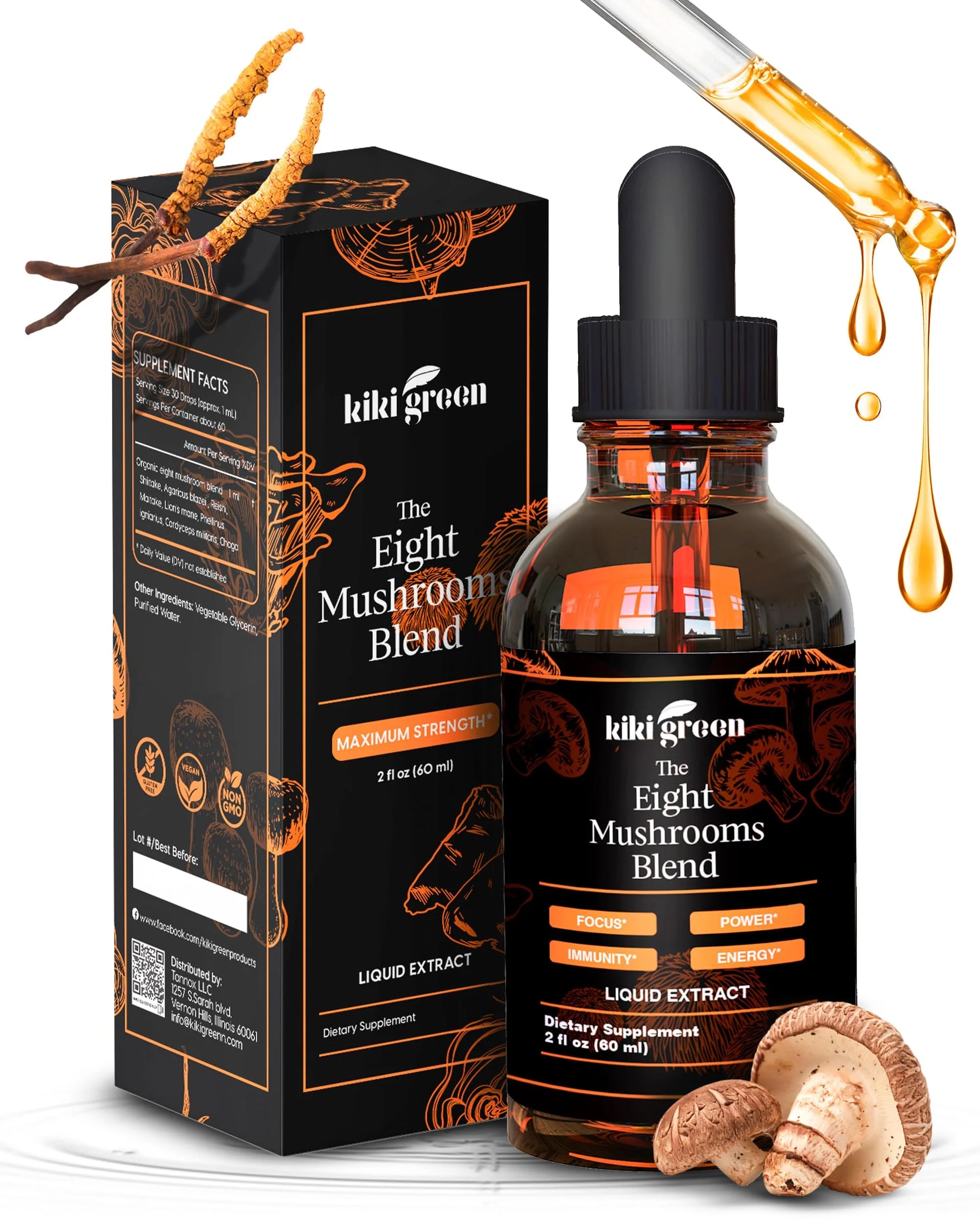 Liquid Mushroom Extract Drops - 8 Mushrooms Complex for Cognitive Support and Immunity Boost - Lions Mane Supplement, Cordyceps, Chaga, Reishi, Shiitake, Turkey Tail, Maitake, Red Reishi