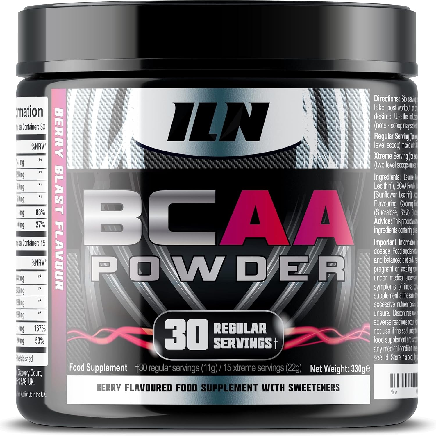 BCAA Powder (Berry Flavour) - 14,000Mg+ Bcaas per Serving - 10:1:1 Ratio - BCAA Amino Acids Drink - Pre Workout, Intra Workout & Post Workout - 330 Grams