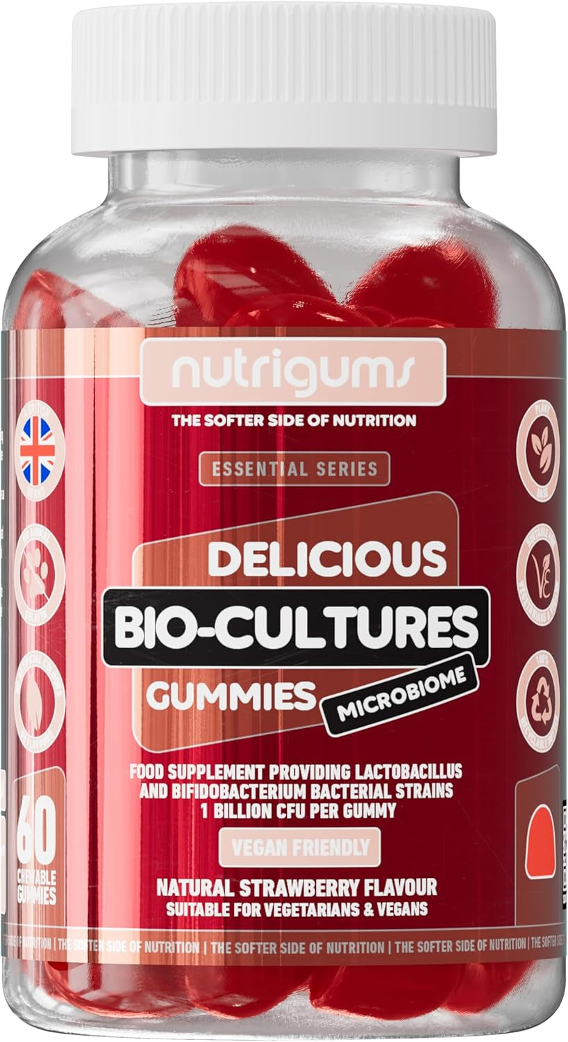 Bio-Cultures Microbiome Complex Gummy | 12 Multi-Strain Probiotics 1 Billion CFU | Acidophilus & Bifidobacterium | Strawberry Flavour | 60 Vegan Gummies | Support Wellbeing & Gut Heath by ®