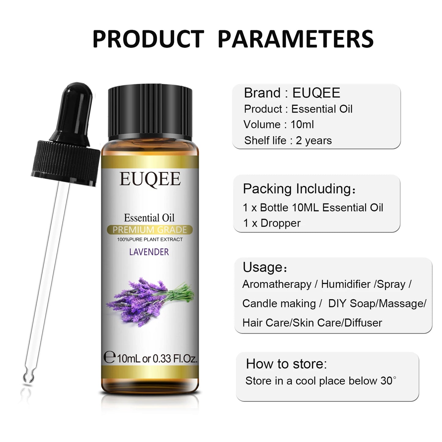 10Ml with Dropper Natural Plant Essential Oil for Diffuser Lavender Spearmint Jasmine Eucalyptus Neroli Essential Oils