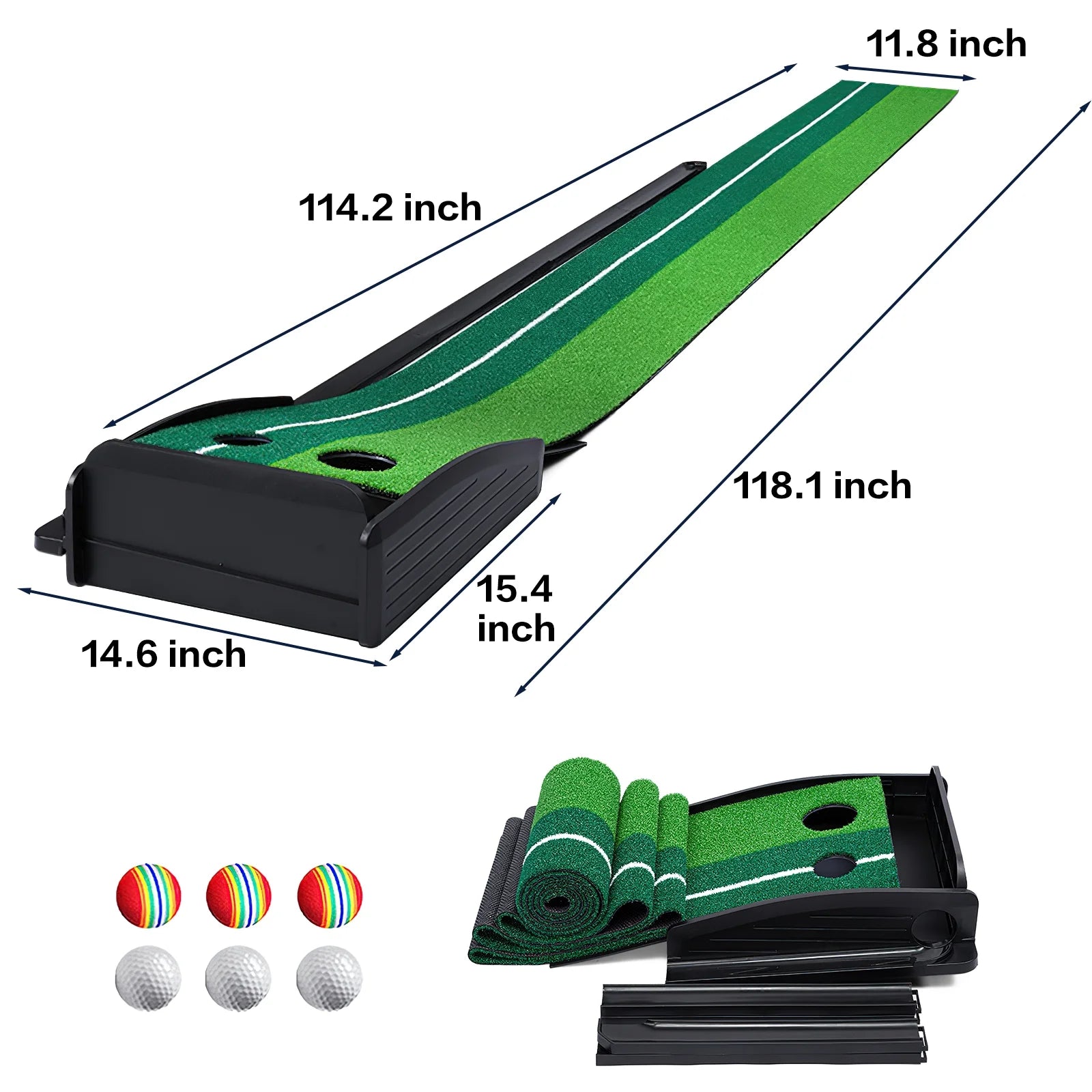 Putting Green Mat 9.9FT Golf Training Putting Mat with Auto Ball Return for Indoor/Outdoor