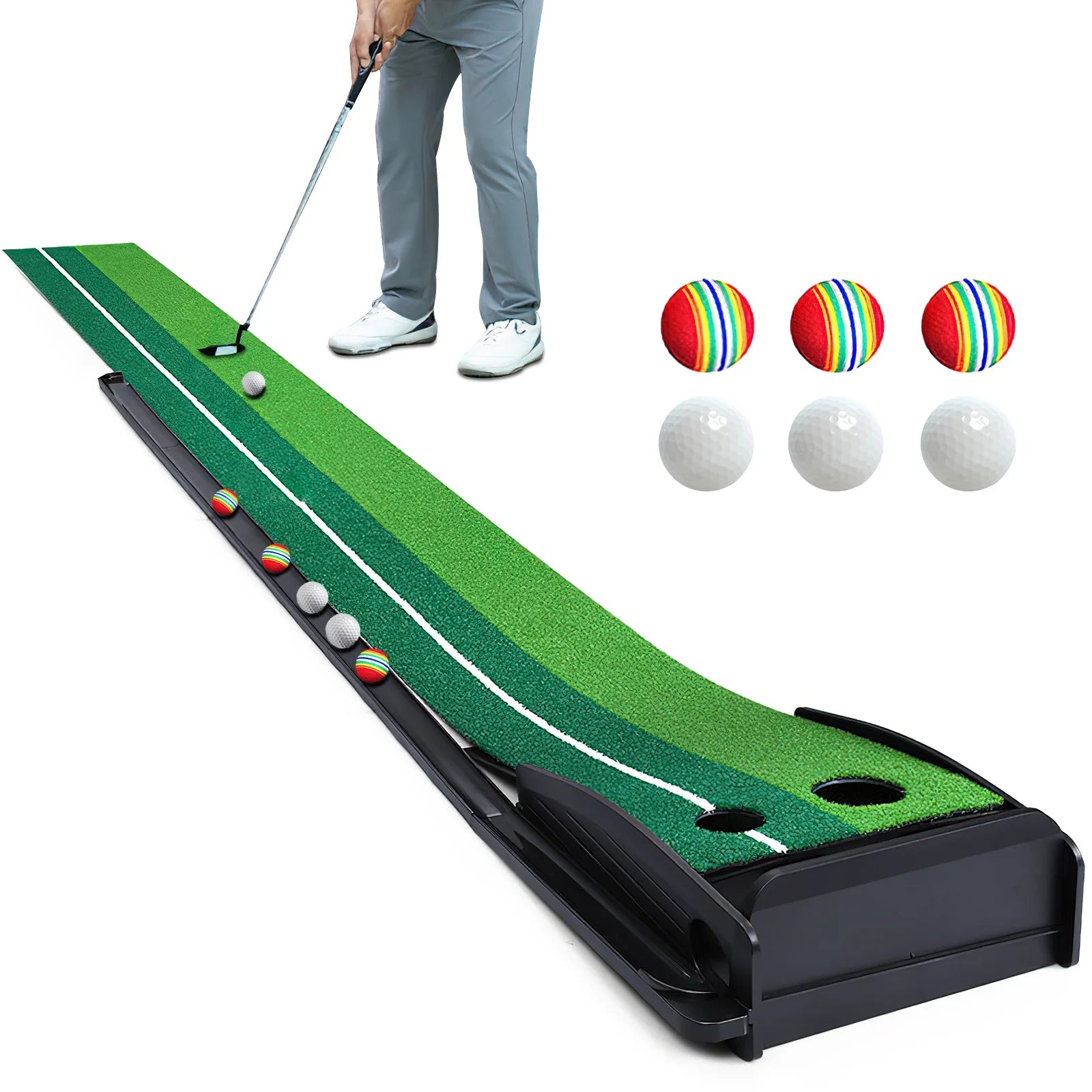 Putting Green Mat 9.9FT Golf Training Putting Mat with Auto Ball Return for Indoor/Outdoor