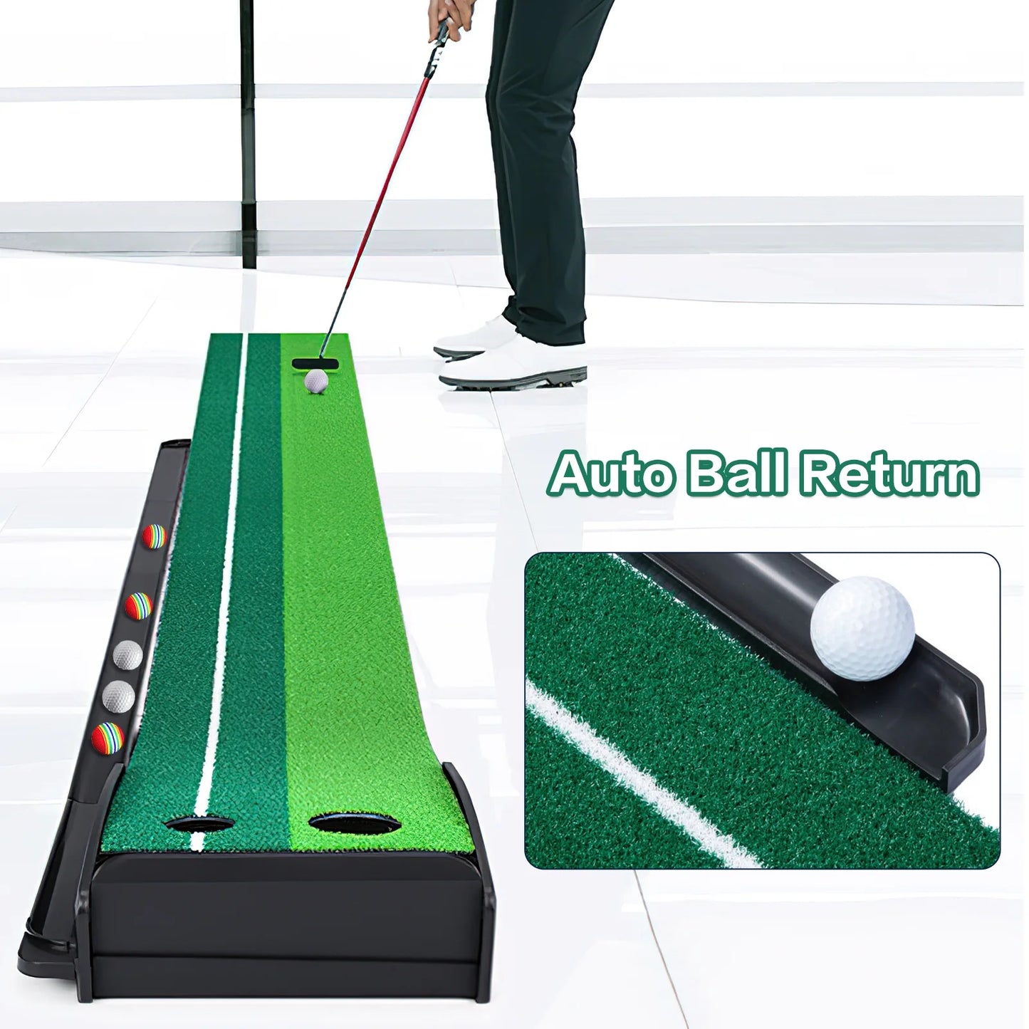 Putting Green Mat 9.9FT Golf Training Putting Mat with Auto Ball Return for Indoor/Outdoor