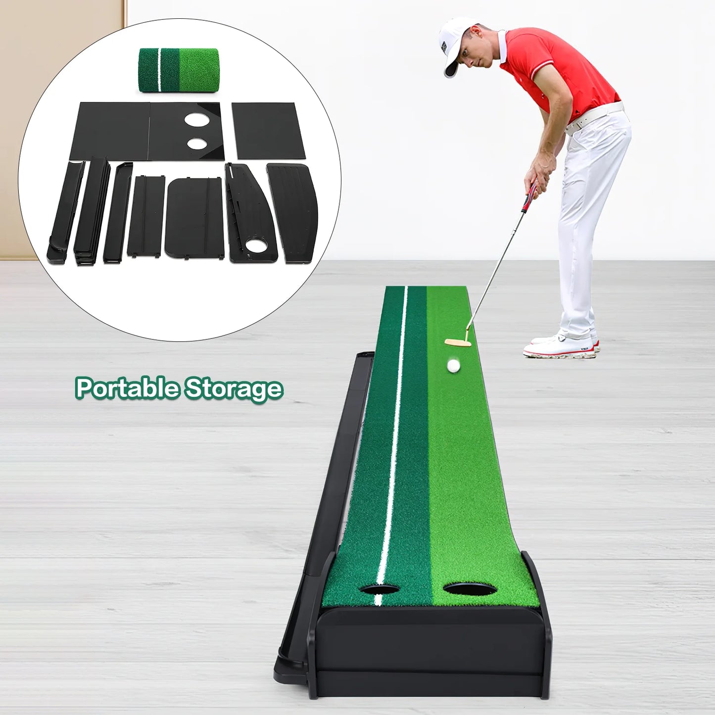 Putting Green Mat 9.9FT Golf Training Putting Mat with Auto Ball Return for Indoor/Outdoor